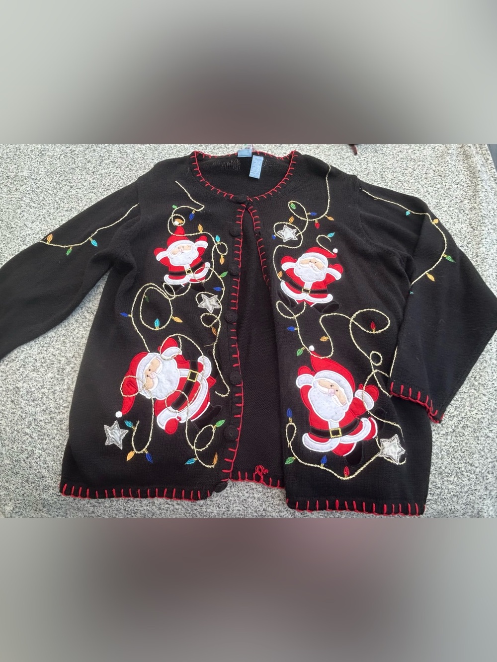 NWT Holiday Editions Black and Red Knit Vintage Santa Sweater Ugly Xmas Sweater